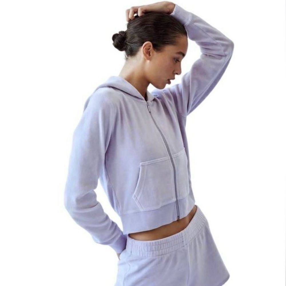 ARITZIA SUNDAY BEST Velour Zip Up Cropped Hoodie Y2K Lavendar XSmall